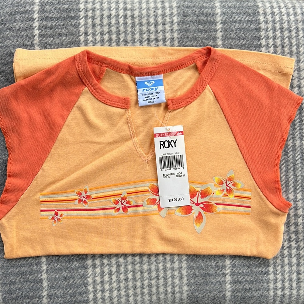 NWT Roxy orange floral flowers sleeveless shirt top ~ small 🍊🌺
